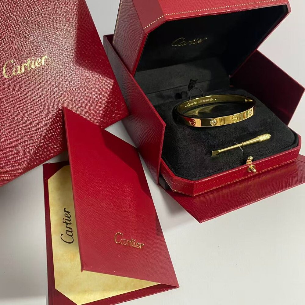 Cartier Gold and Red Love Bracelet Set